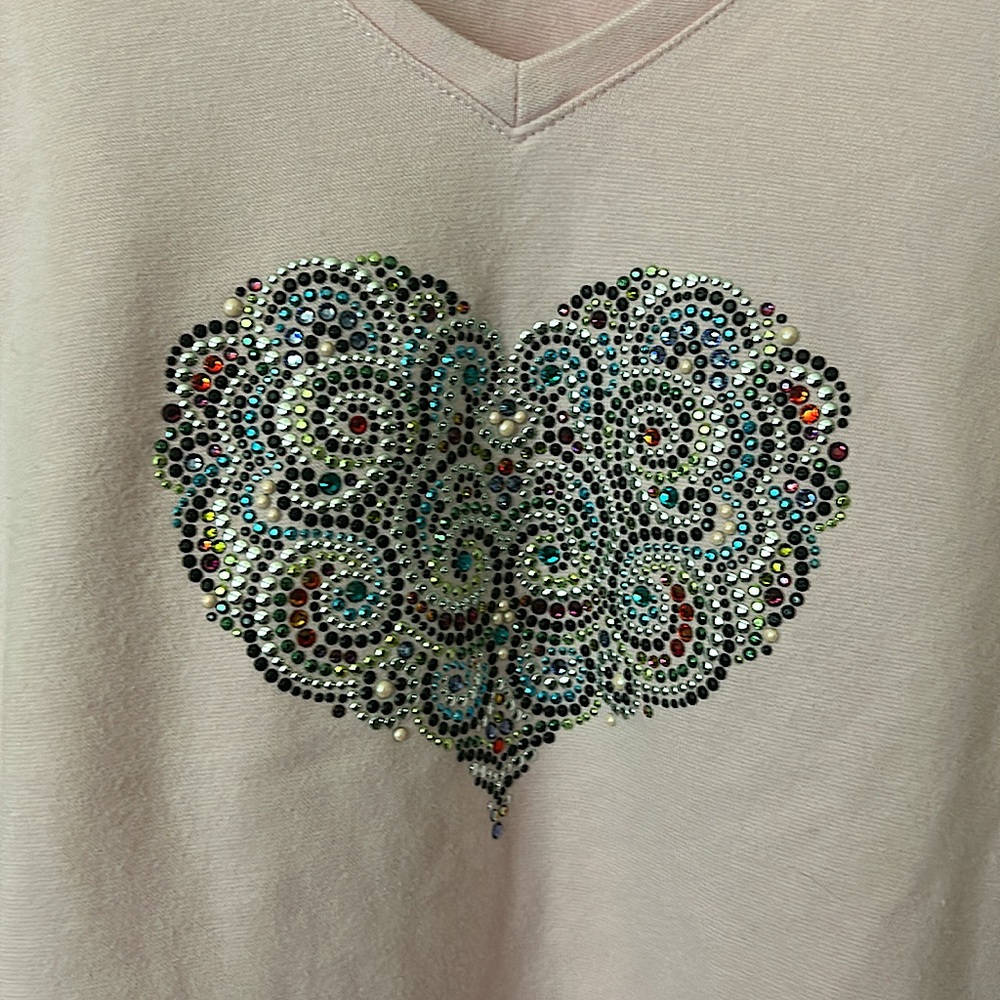 Christine Alexander Soft Pink Jeweled Heart 3/4 Sleeve Shirt Top **Size XL** 💖💖 - Picture 3 of 4
